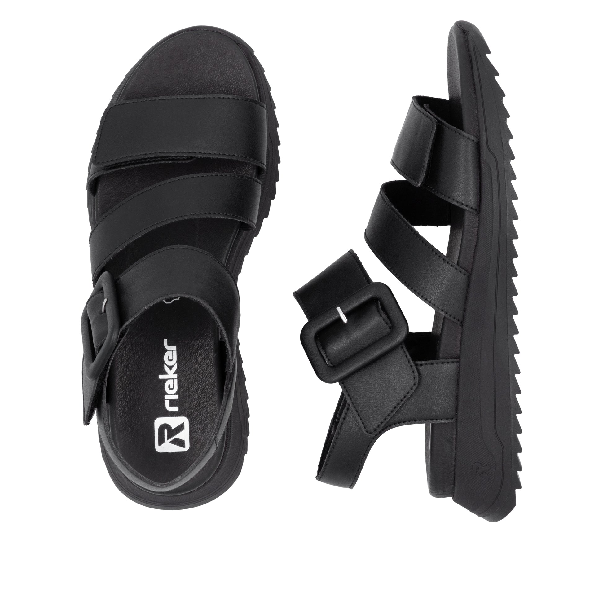 Black Hook & Loop Sandals for Women | Rieker Sport W2950-00