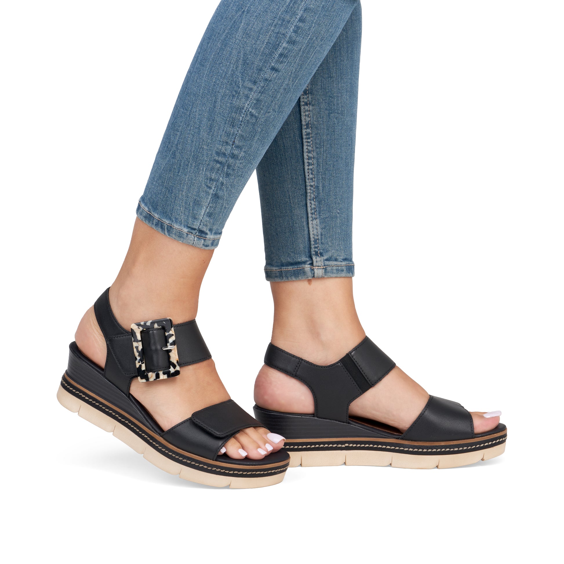 Black Hook & Loop Sandals for Women | Remonte D2L53-00