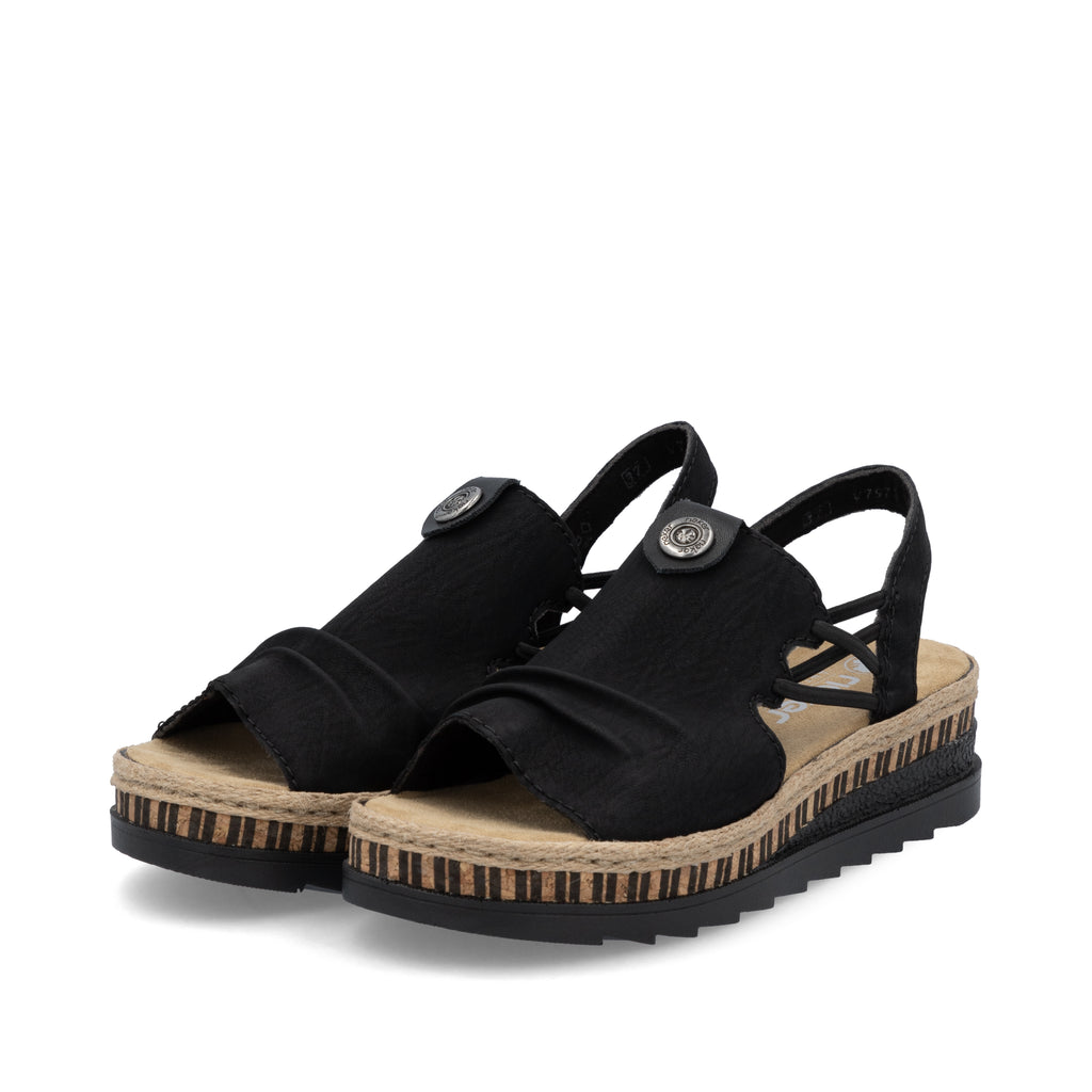 Black Elasticated Sandals for Women | Rieker V7972-00