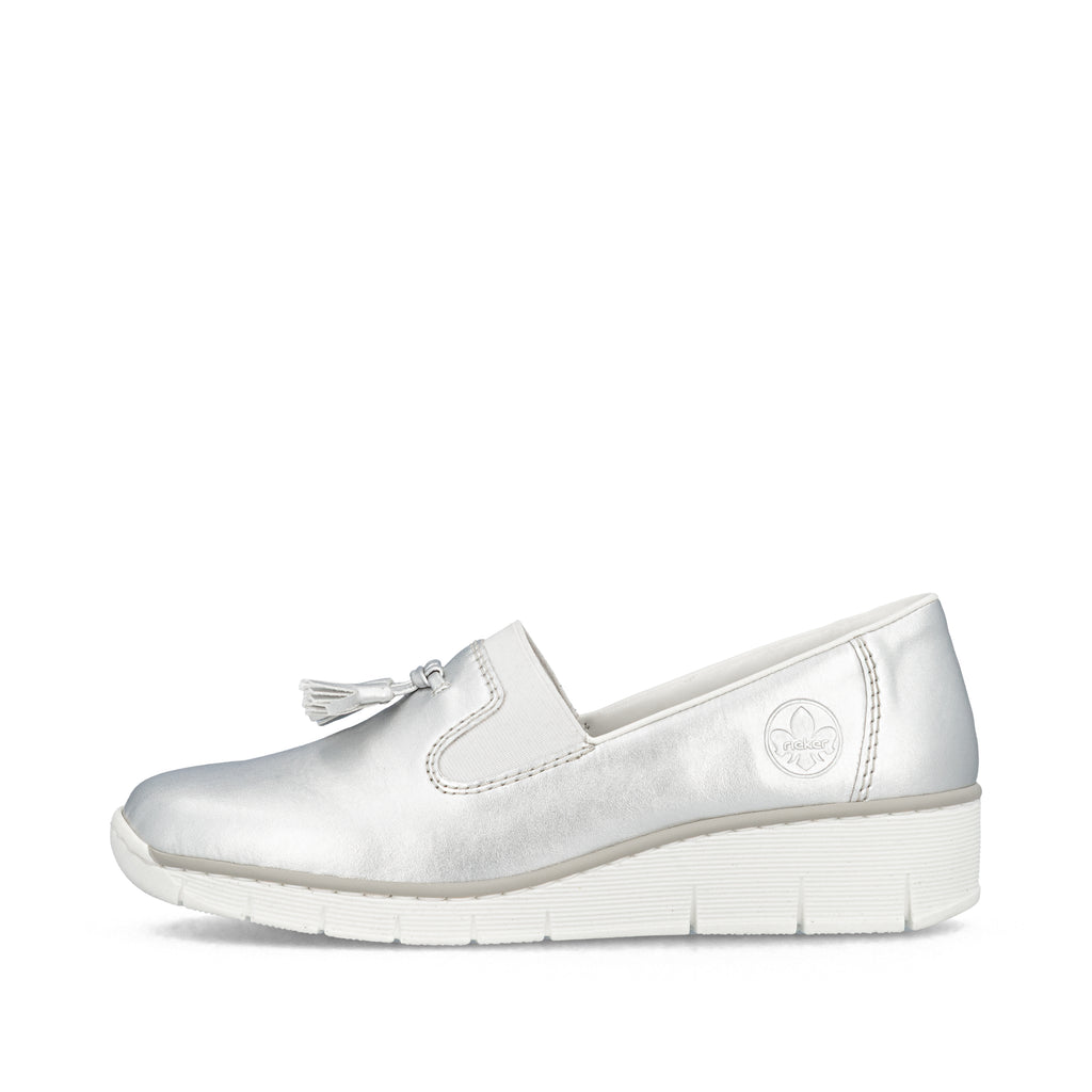 Silver/Platinum Elasticated Shoes for Women | Rieker 53751-90