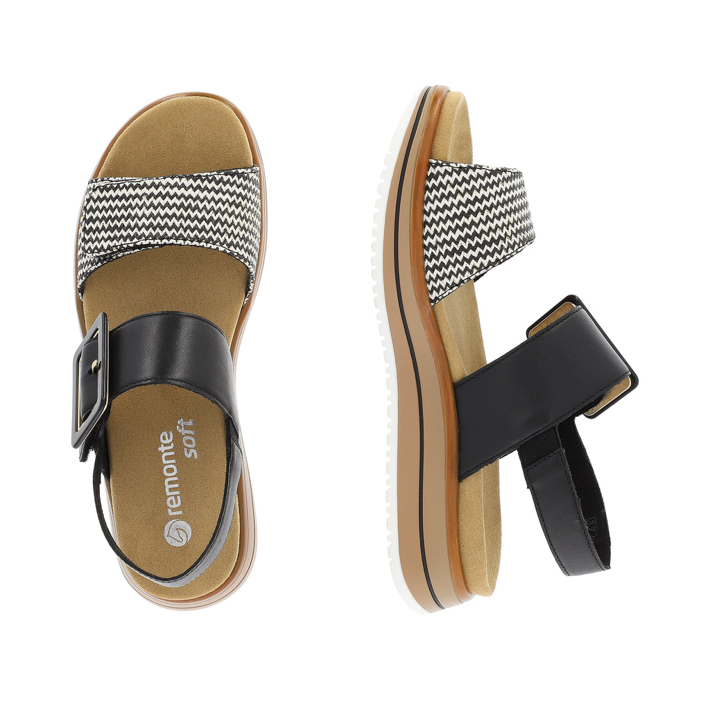 Black Hook & Loop Sandals for Women | Remonte D1J53-02