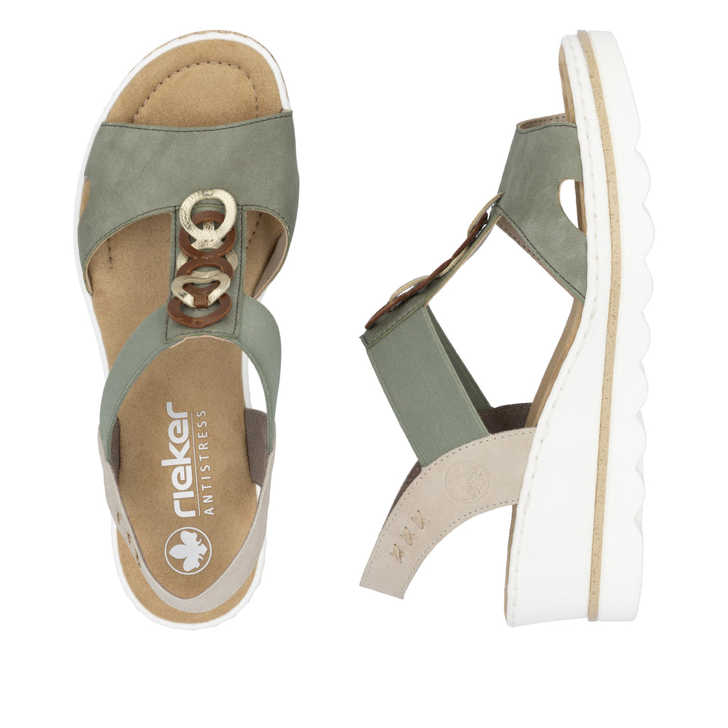 Green Elasticated Sandals for Women | Rieker 67498-52