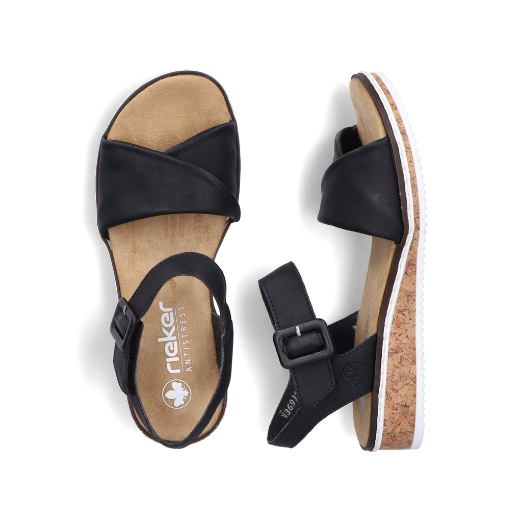 Black Hook & Loop Sandals for Women | Rieker V3691-00