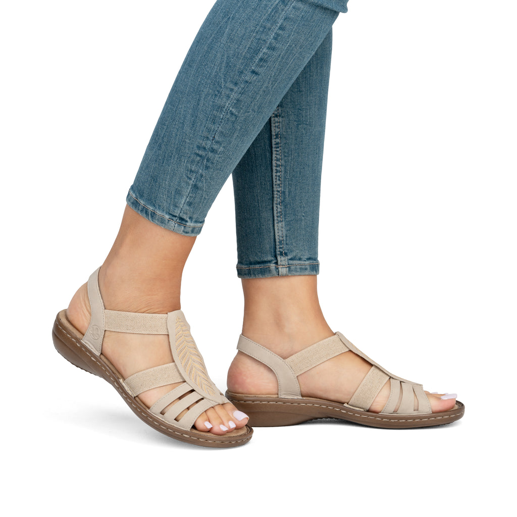 Beige Elasticated Sandals for Women | Rieker 608C0-62