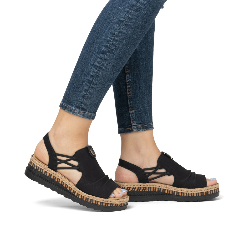 Black Elasticated Sandals for Women | Rieker V7972-00
