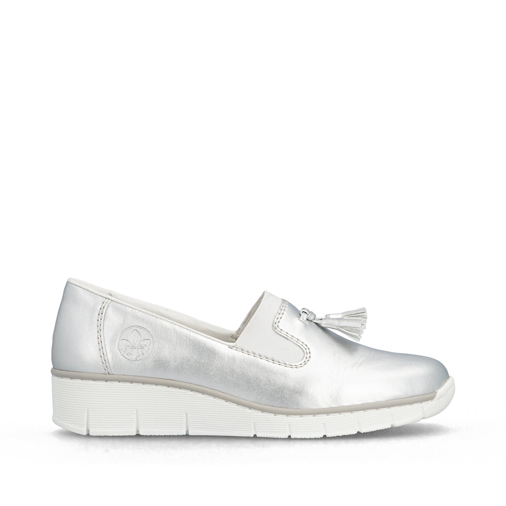 Silver/Platinum Elasticated Shoes for Women | Rieker 53751-90