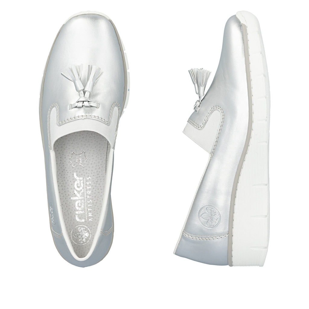 Silver/Platinum Elasticated Shoes for Women | Rieker 53751-90