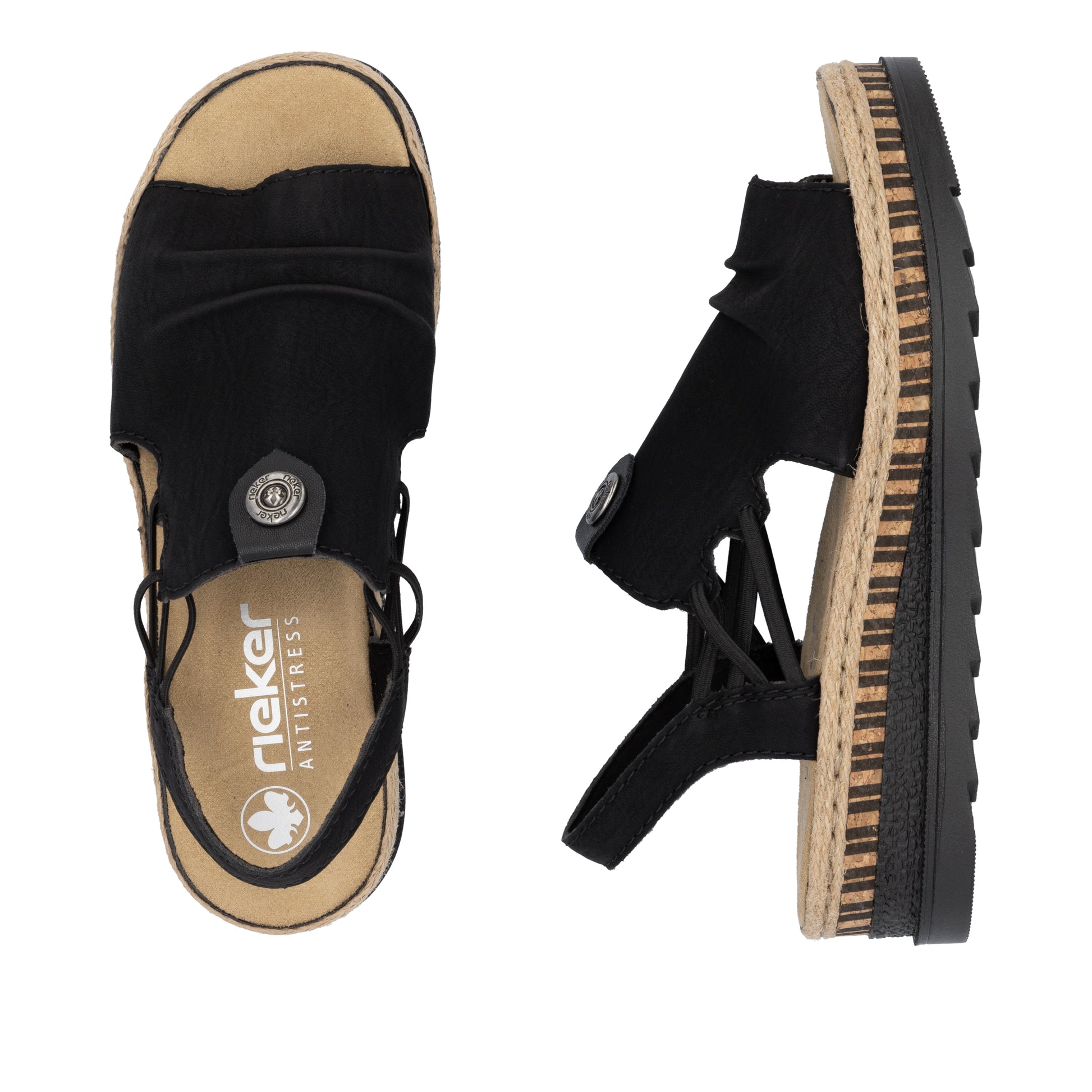 Black Elasticated Sandals for Women | Rieker V7972-00