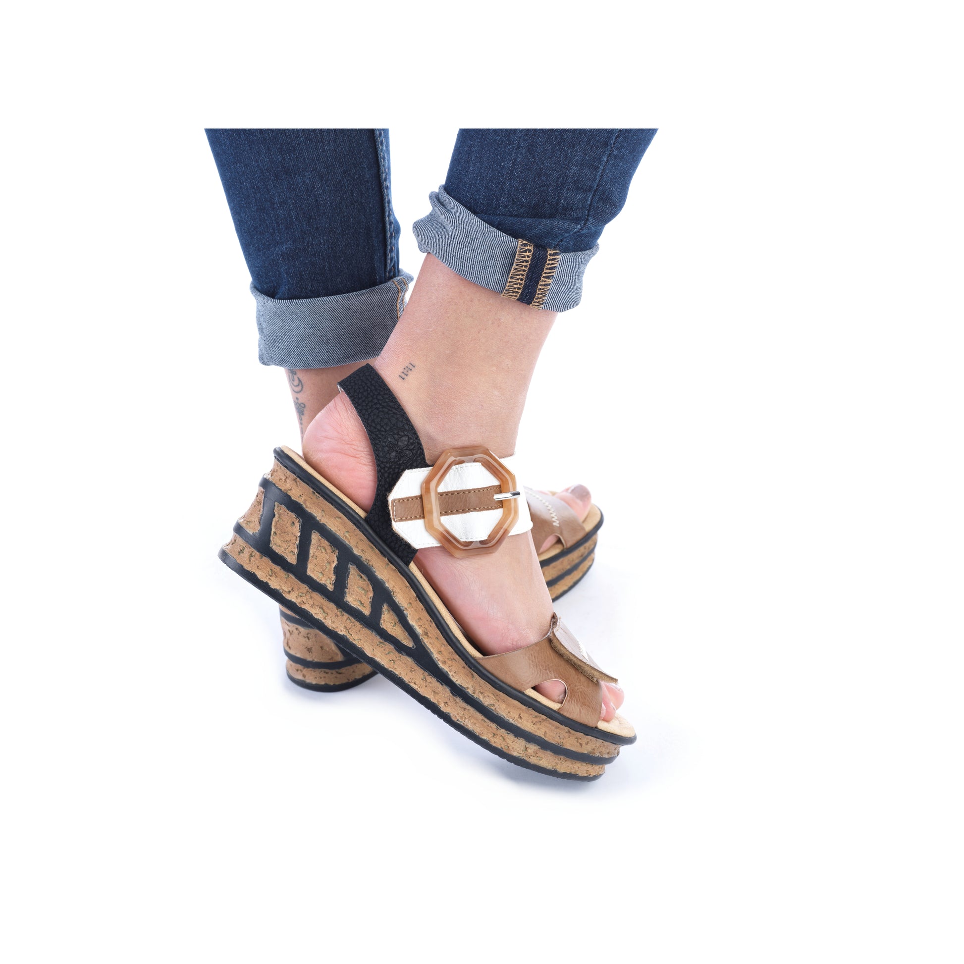 Beige Hook & Loop Sandals for Women | Rieker 68176-64