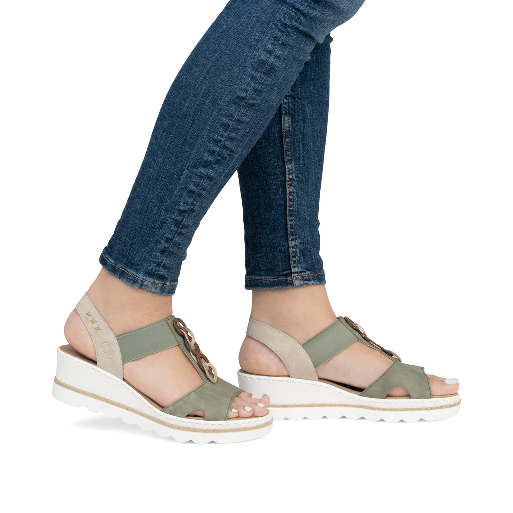 Green Elasticated Sandals for Women | Rieker 67498-52
