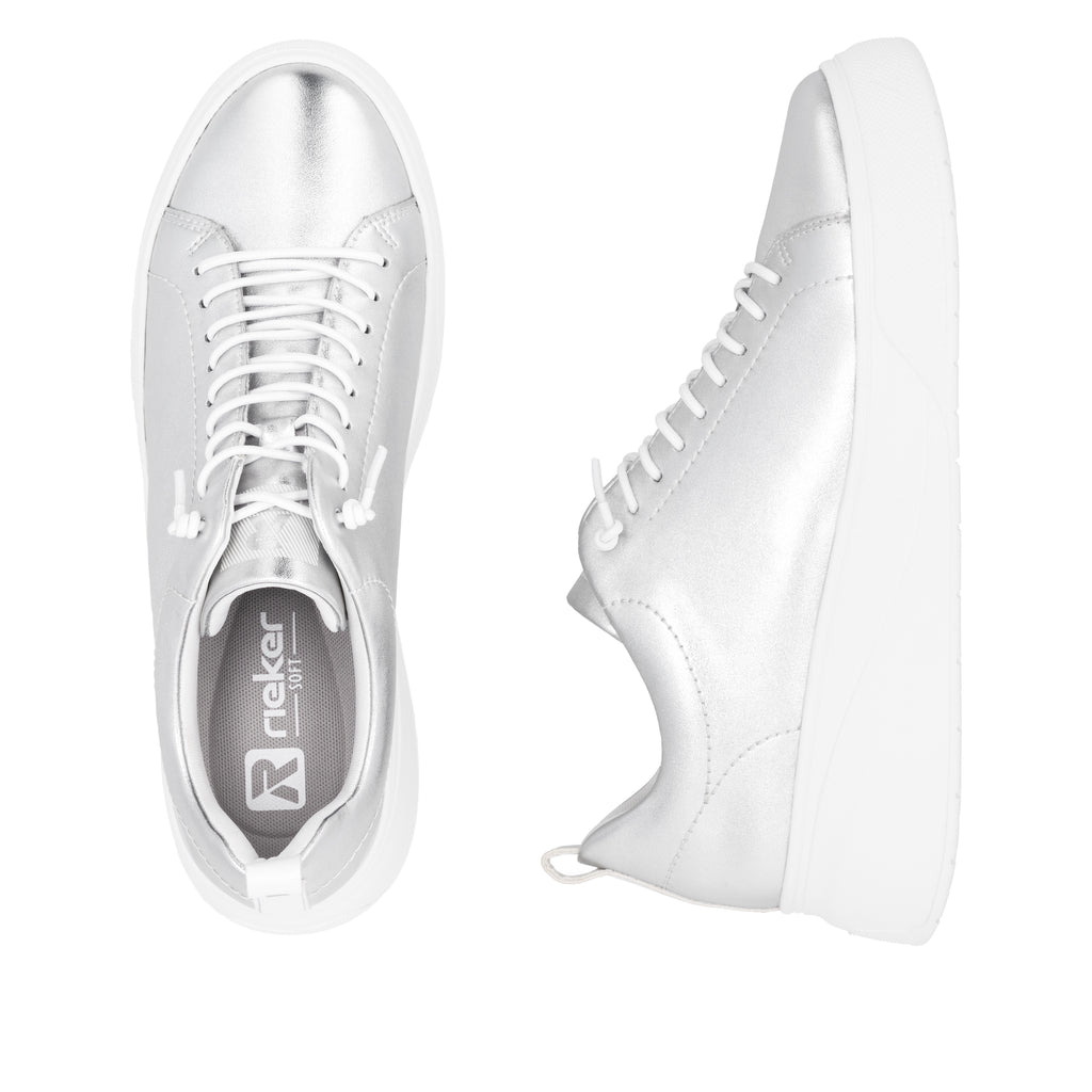 Silver/Platinum Elasticated Shoes for Women | Rieker W2301-90