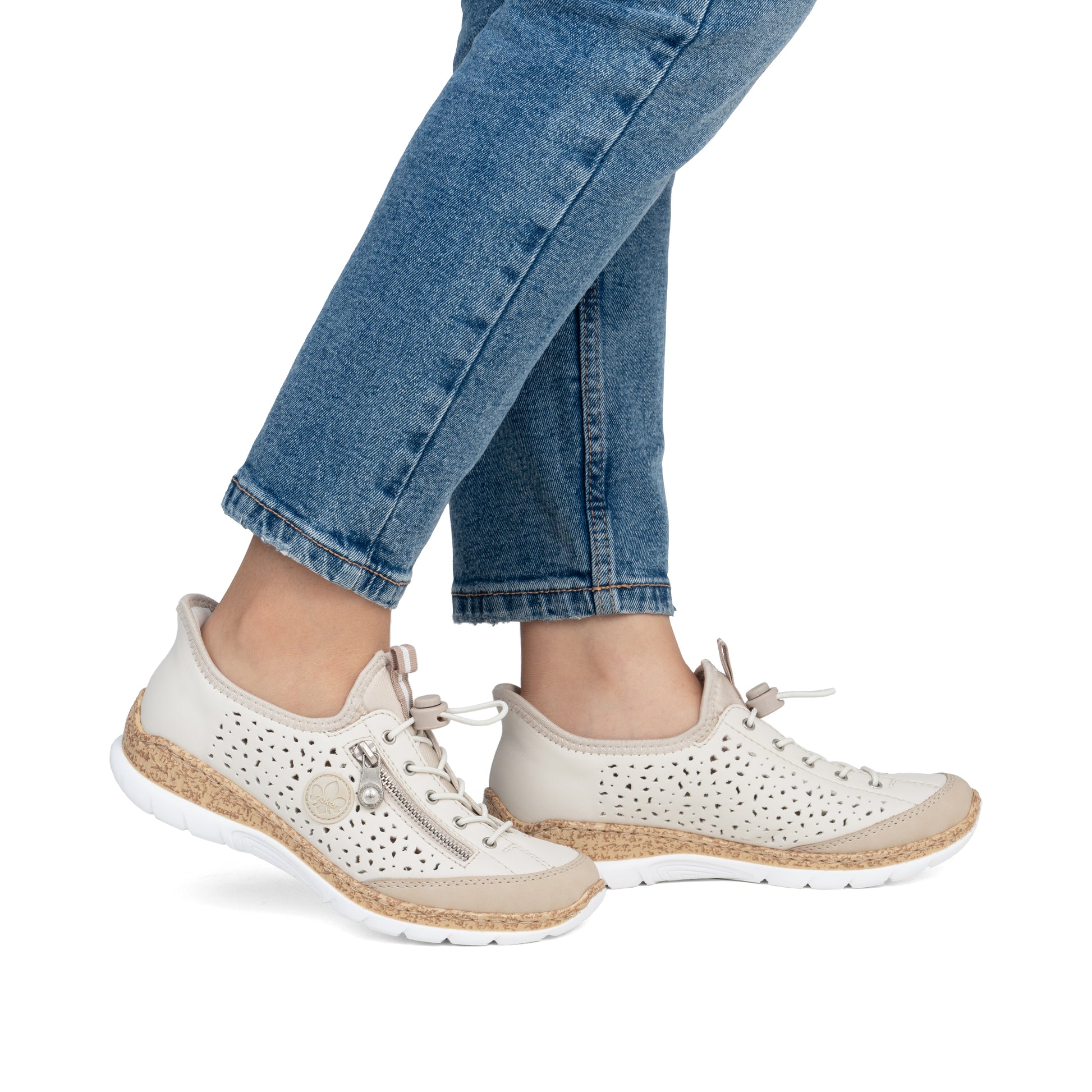 Beige Elasticated Shoes for Women | Rieker N42V3-60
