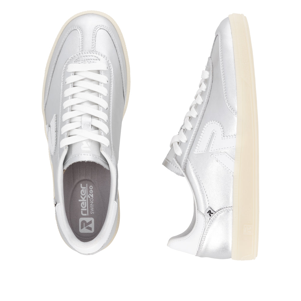 Silver/Platinum Elasticated Shoes for Women | Rieker W2200-90