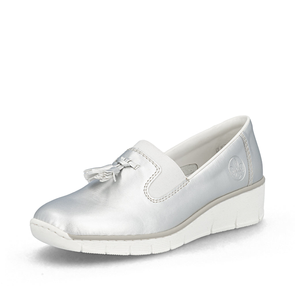 Silver/Platinum Elasticated Shoes for Women | Rieker 53751-90