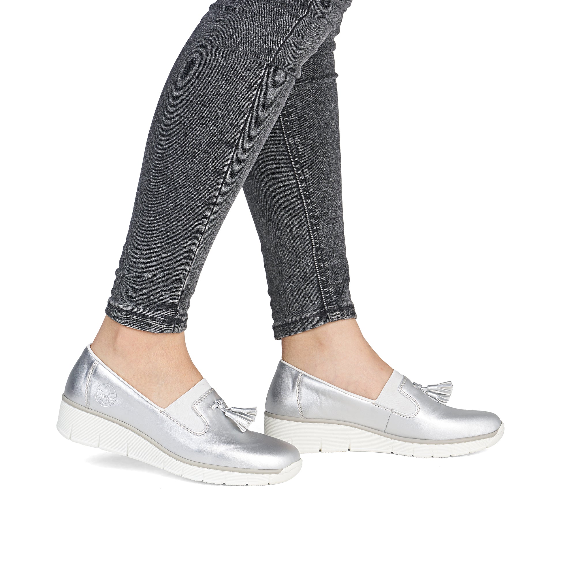 Silver/Platinum Elasticated Shoes for Women | Rieker 53751-90