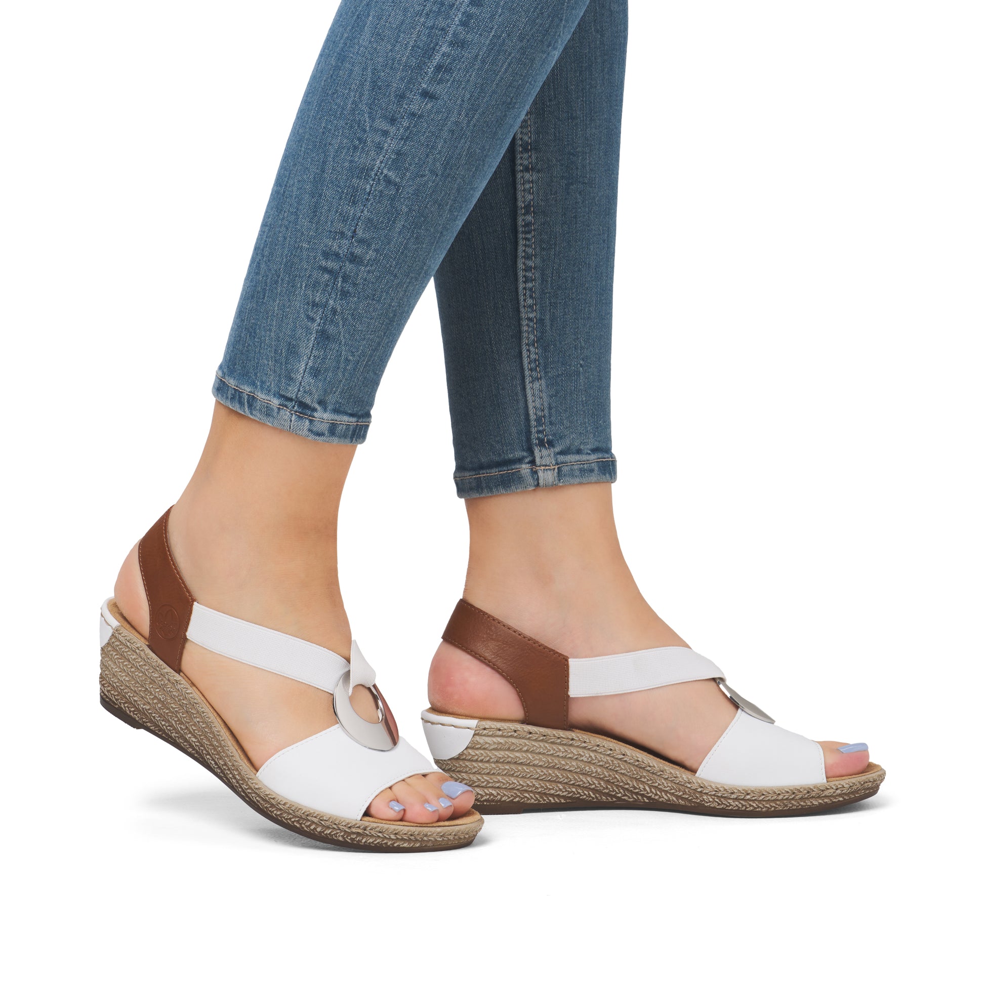 White Elasticated Sandals for Women | Rieker 624H6-81