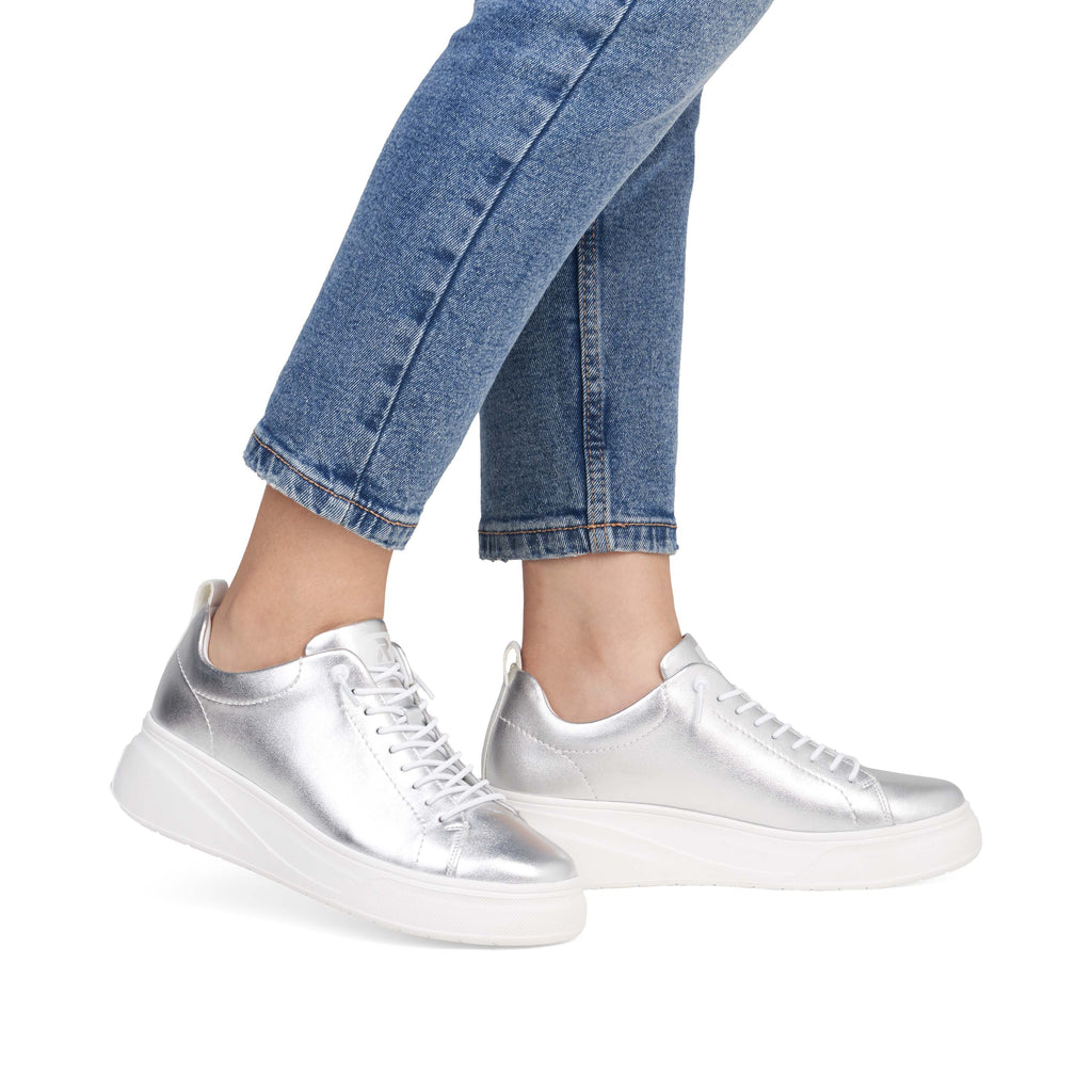 Silver/Platinum Elasticated Shoes for Women | Rieker W2301-90